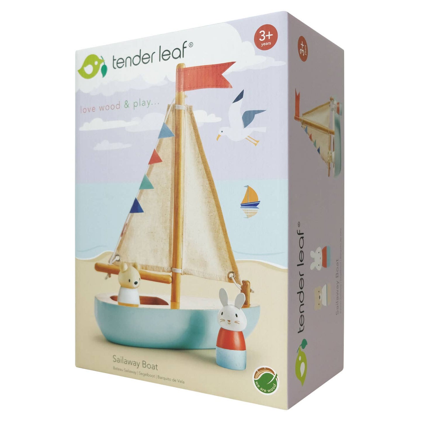 Threadbear Design UK - Sailway Wooden Toy Boat with Bubble and Squeak Dolls