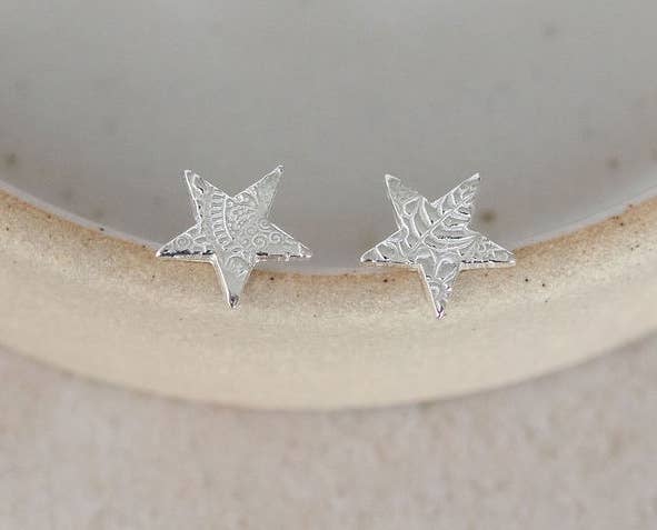 Sterling Silver Textured Star Studs