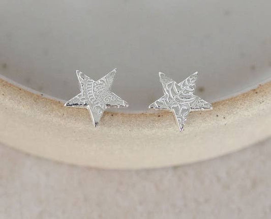 Lucy Kemp - Sterling Silver Textured Star Studs