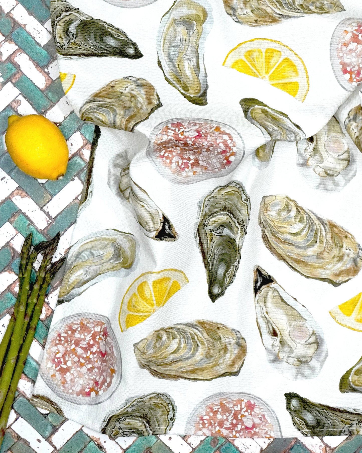 Oyster Tea Towel - British Made - 100% Cotton - Seaside