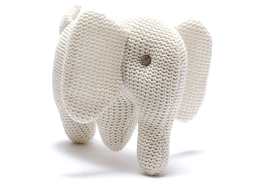 Best Years Ltd - White Elephant Baby Rattle, Knitted Organic Cotton