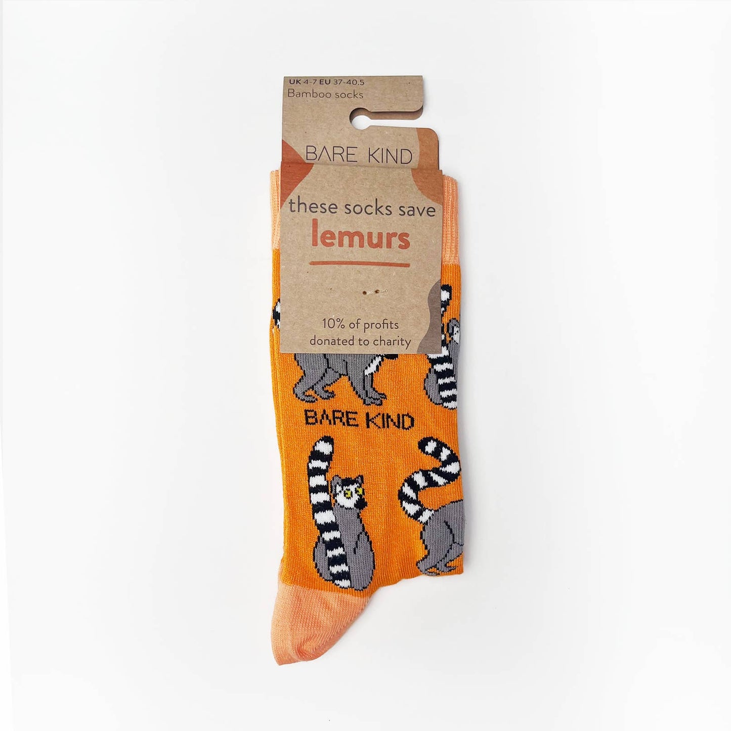 Lemur Socks | Bamboo Socks | Orange Socks | Funky Socks: UK Adult 4-7 / Single Pair / Lemurs