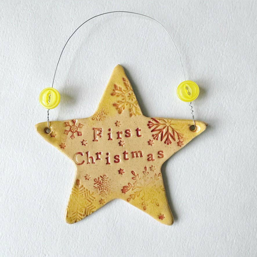 Nadolig Cyntaf Star Ornament Made in Wales