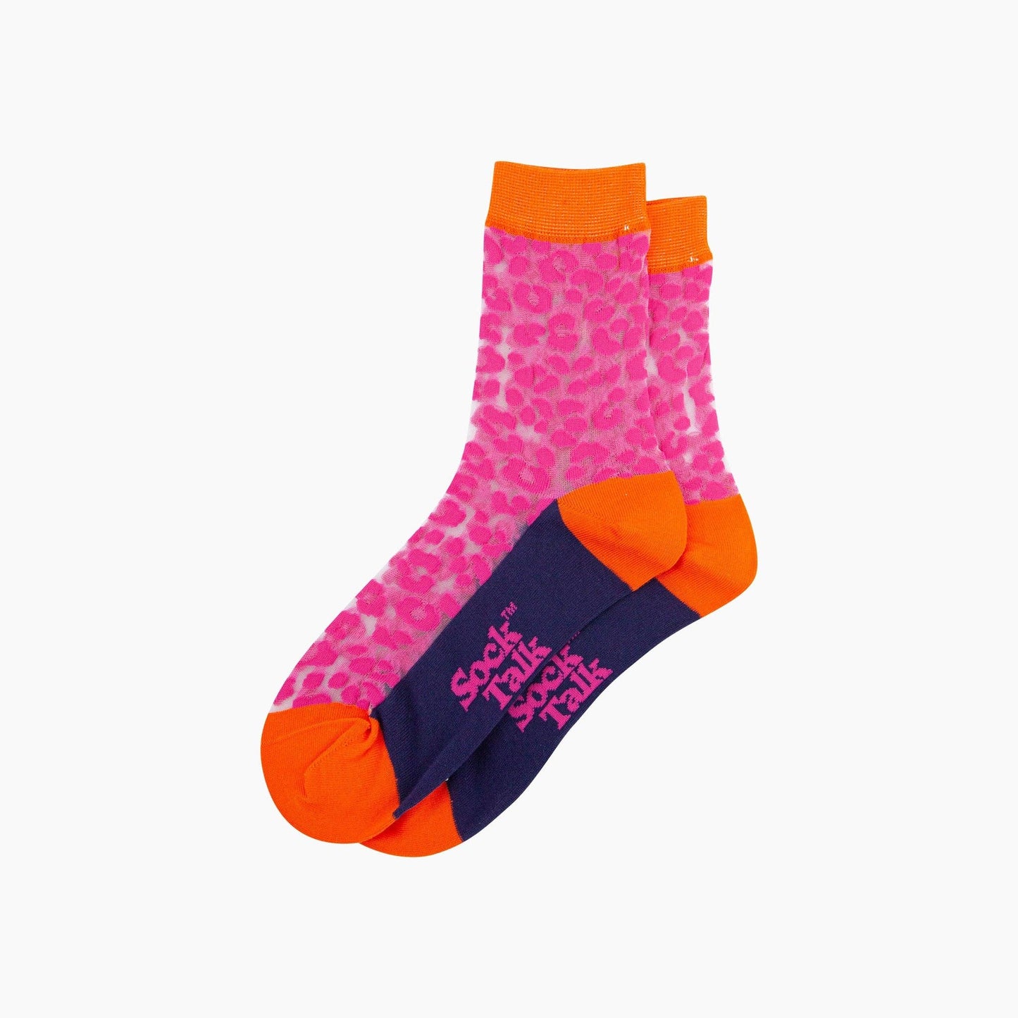 Leopard Print Combed Cotton Sheer Pop Socks in Pink