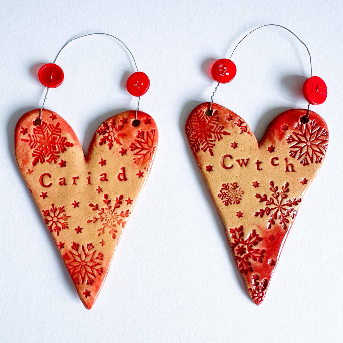 Handmade Ceramic Cariad Heart - Christmas Decoration