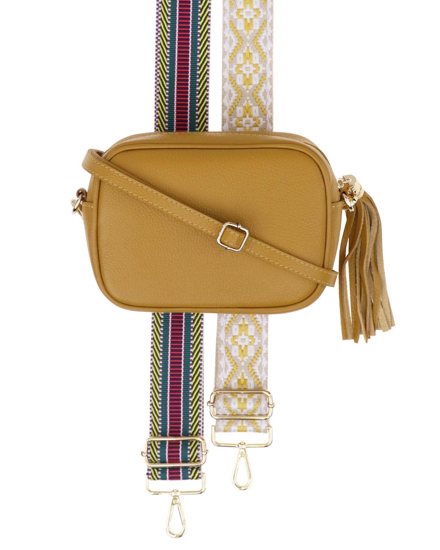 Cadenza Tassel Crossbody Leather Camera Bag: Taupe