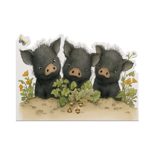 Farm Greeting Card, Die-cut: 'The Acorn Pigs'