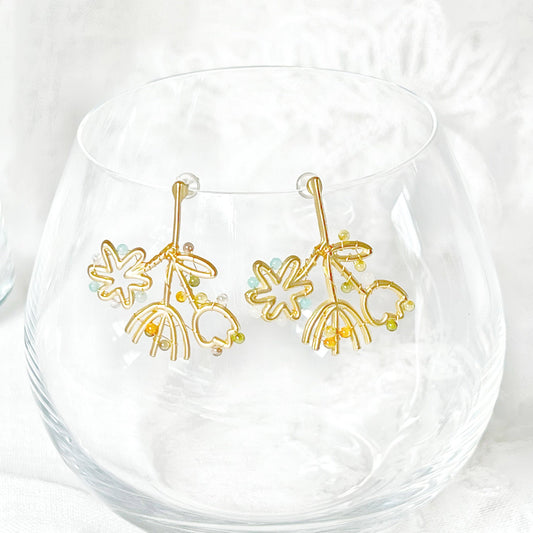 Ninaouity - Mini Gemstones on Gold Wildflower Bouquet Earrings