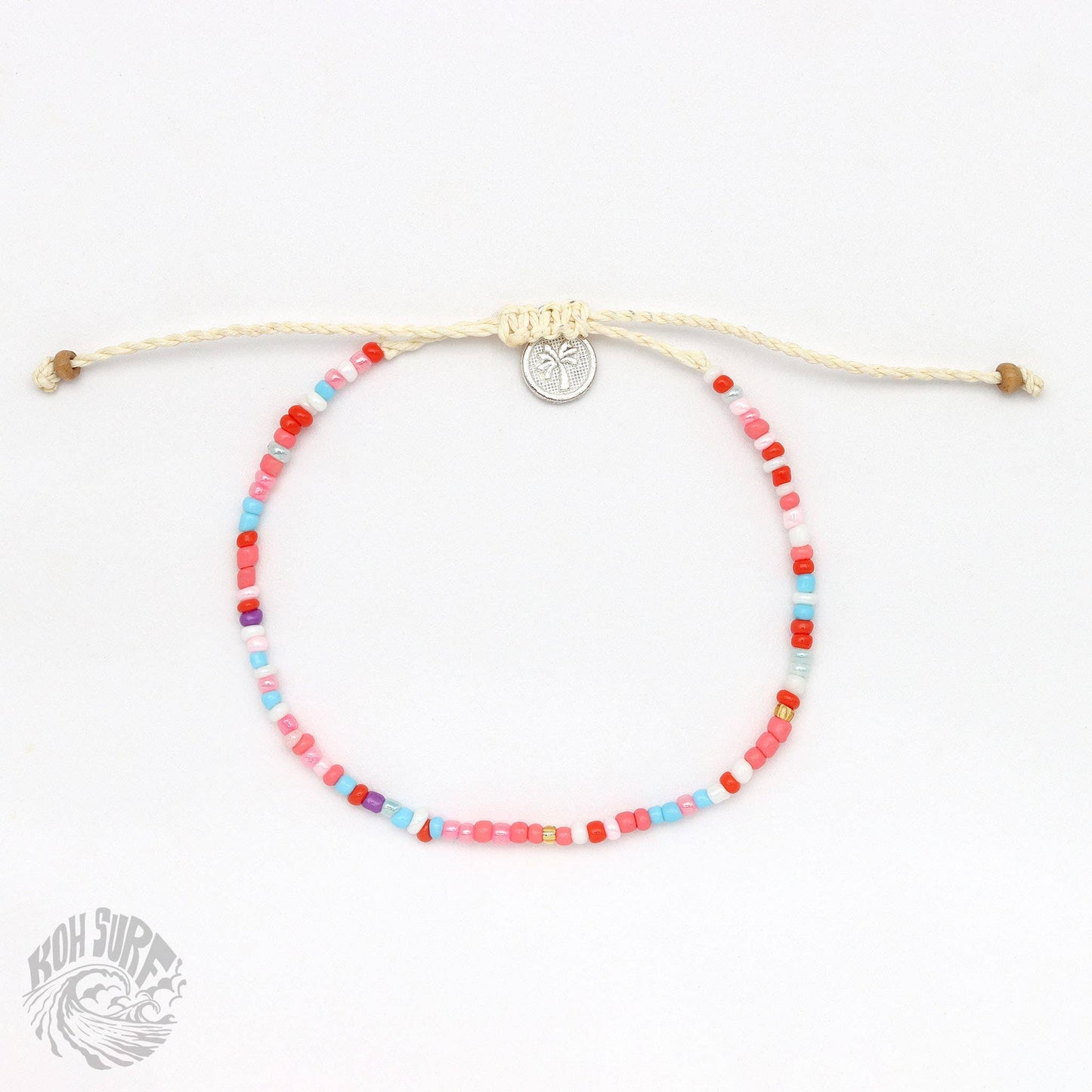 Pineapple Island -  Alila Dainty Beaded Anklet, Beach Anklet by Koh Surf: Cream & Blue