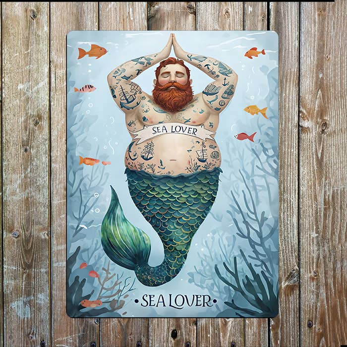 Merman Mermaid Tattoo Sea Lover Nautical Metal Sign Plaque