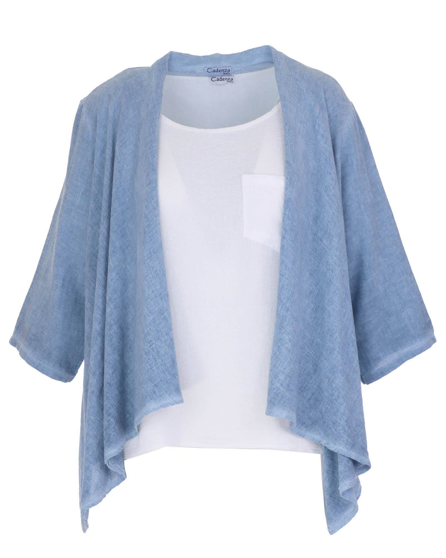 Cadenza Linen and Cotton Blend Waterfall Front Cardi: One Size