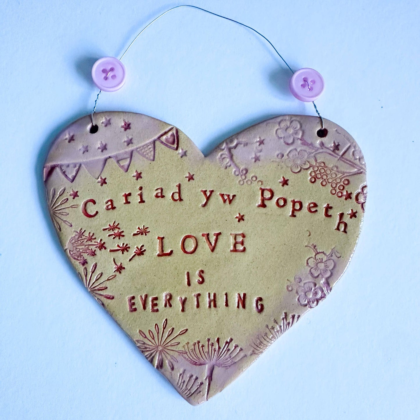 Welsh Ceramic Heart: Love is Everything, Handmade in Wales