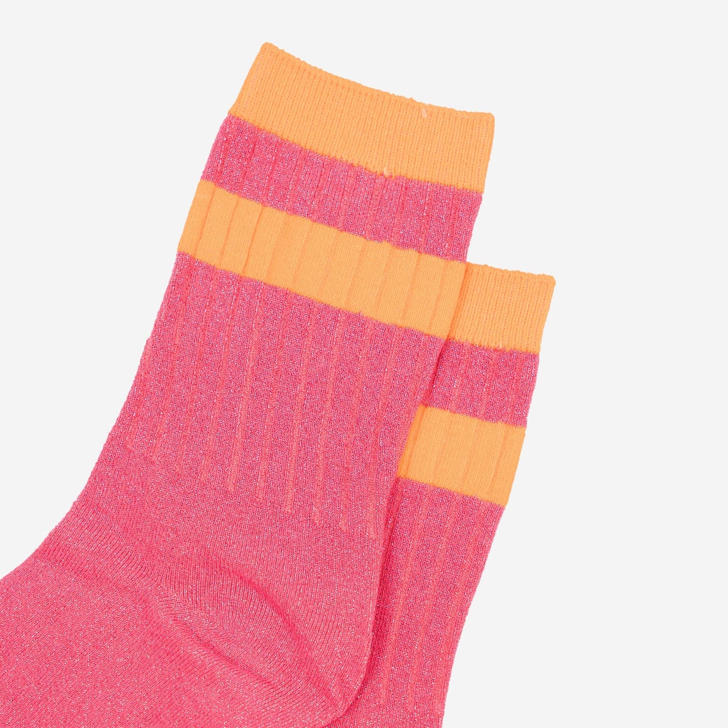Women's Glitter Socks - Hot Pink/Orange, Striped Cuff