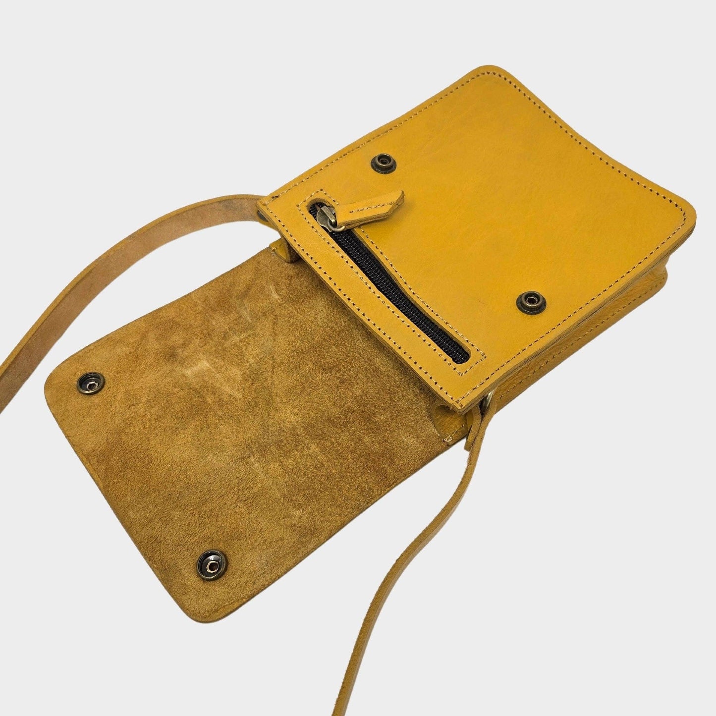 Yellow Small Leather Crossbody Bag with Pop Closure
