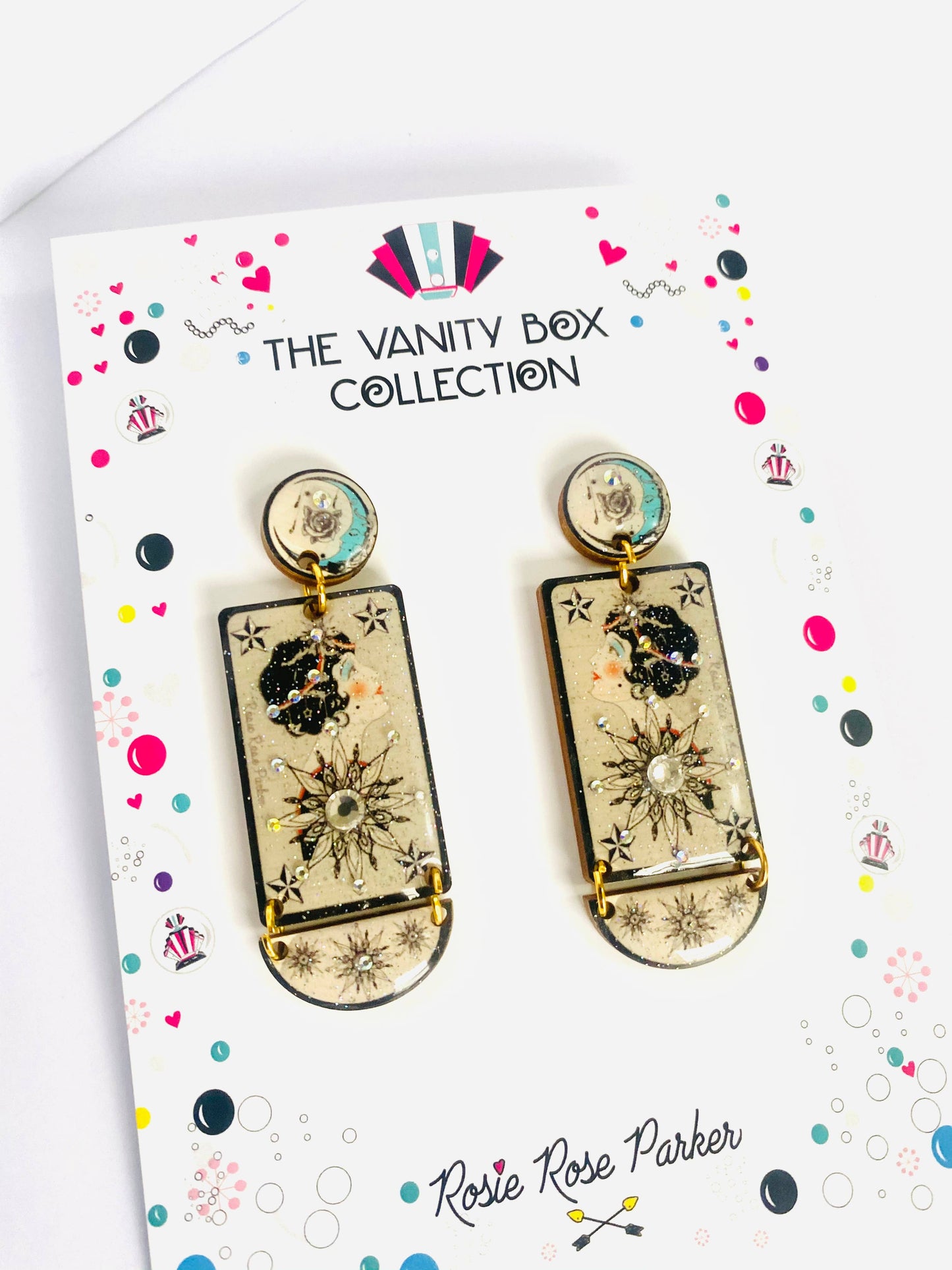 Retro inspired star and moon earrings celestial jewellery