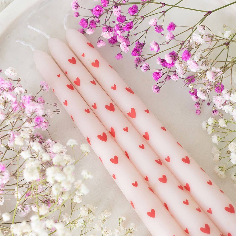 Set of 3 Love Heart Valentine's Day Taper Candles