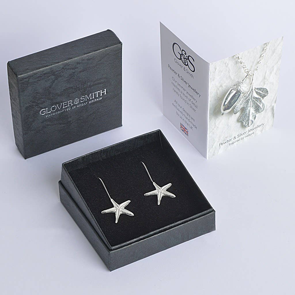 Starfish Drop Earrings, English Pewter Jewellery