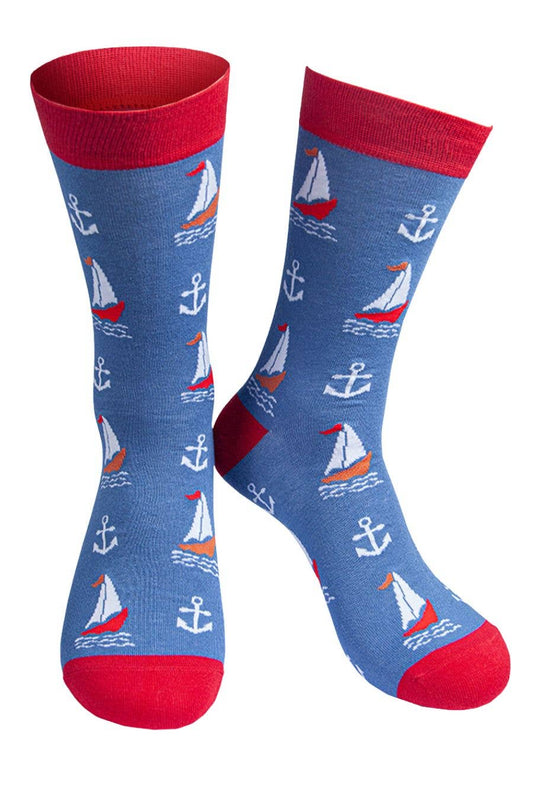Men's Bamboo Socks - Blue, Sailing Boats