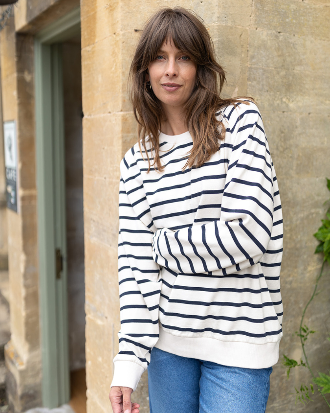 Ivy Nancy Oversized Organic Cotton Ecru/Navy Breton Sweatshirt