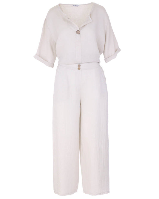 Cadenza Wide Straight Leg Linen Trousers: One Size