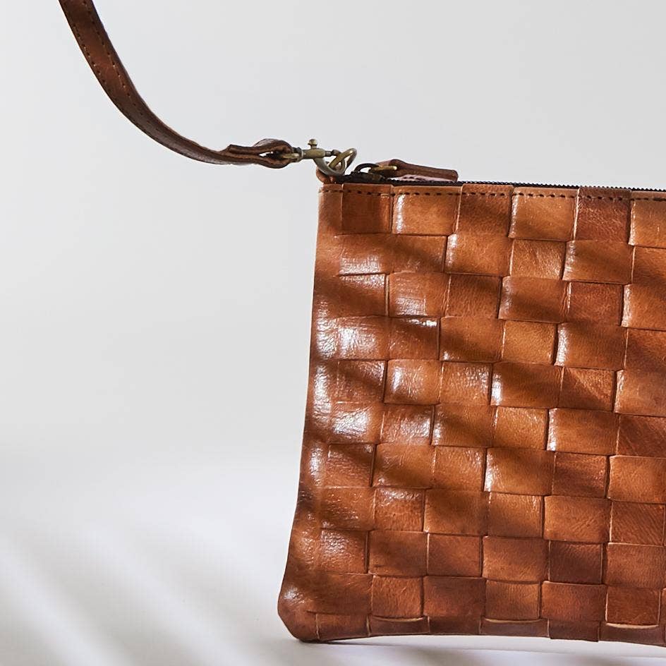 Alex Woven Tan Leather Crossbody & Clutch Bag