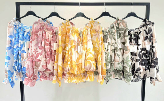 Kurt Muller - Floral Bardot Ruffle Blouse