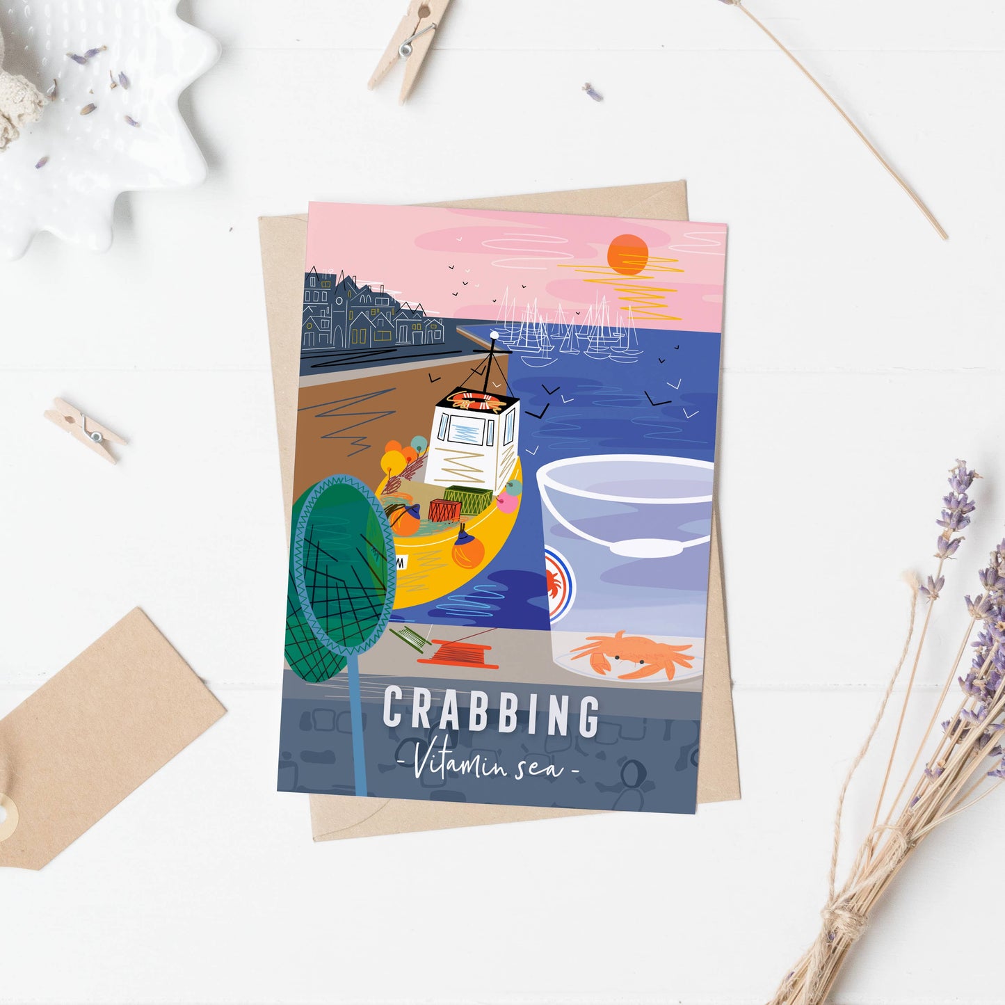 Onneke - Coastal card seaside greeting card crabbing greeting cards