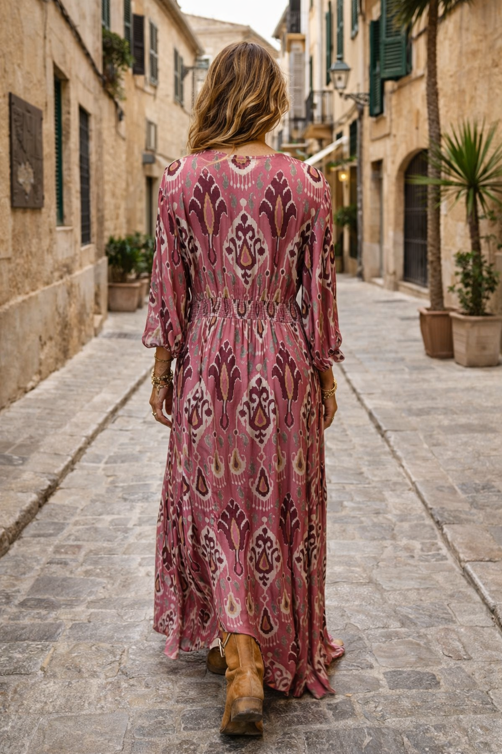Aztec print satin button through maxi dress