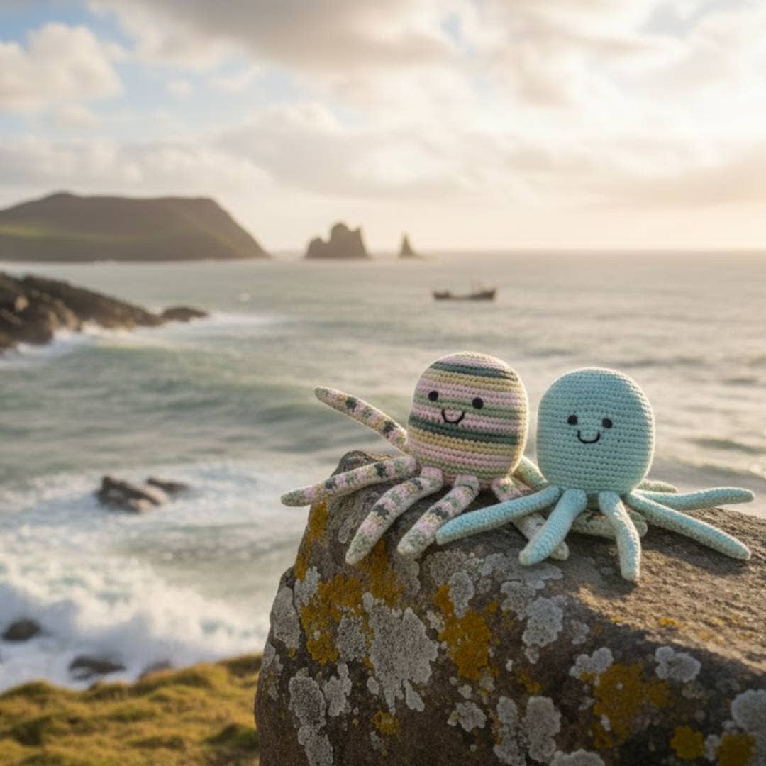 Octopus Baby Rattle Pastel Fair Trade Crochet Organic Cotton