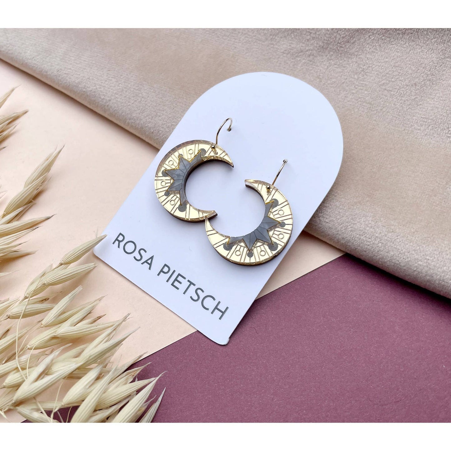 Rosa Pietsch - Aurora Moon Drop Earrings - Gold & Slate