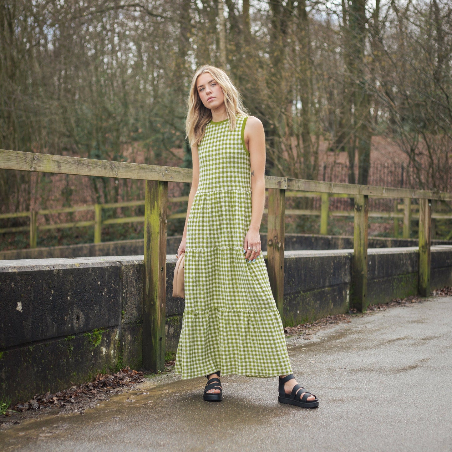 Cara & The Sky - Paula Gingham Knitted Midi Dress - Green