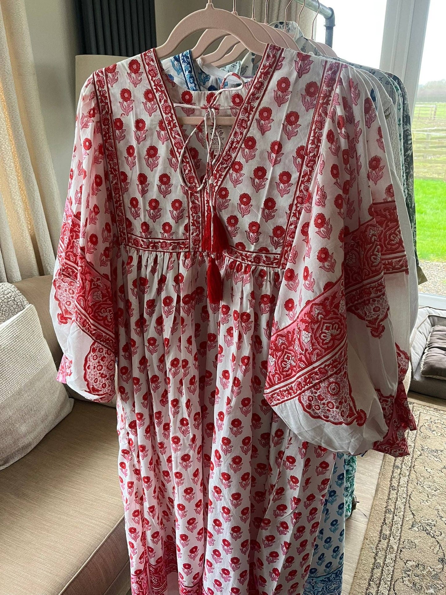 Floaty sleeve Folk Print maxi dress .