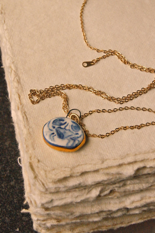 Eloise Rose Design Studio - Porcelain Crab Pendant with 24 karat Gold Lustre 