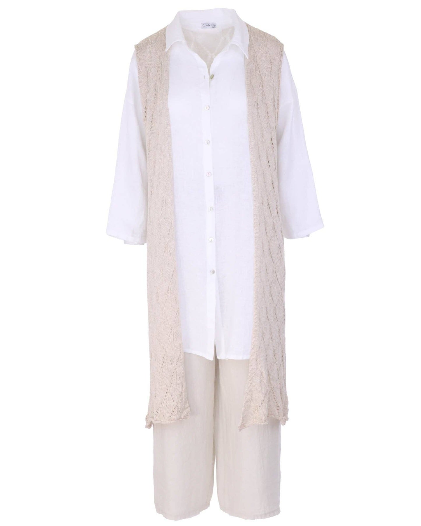 Cadenza Cotton Blend Long Waistcoat: One Size / Sand