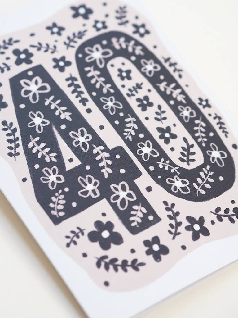 40th Birthday Card - Beige & Navy - Floral
