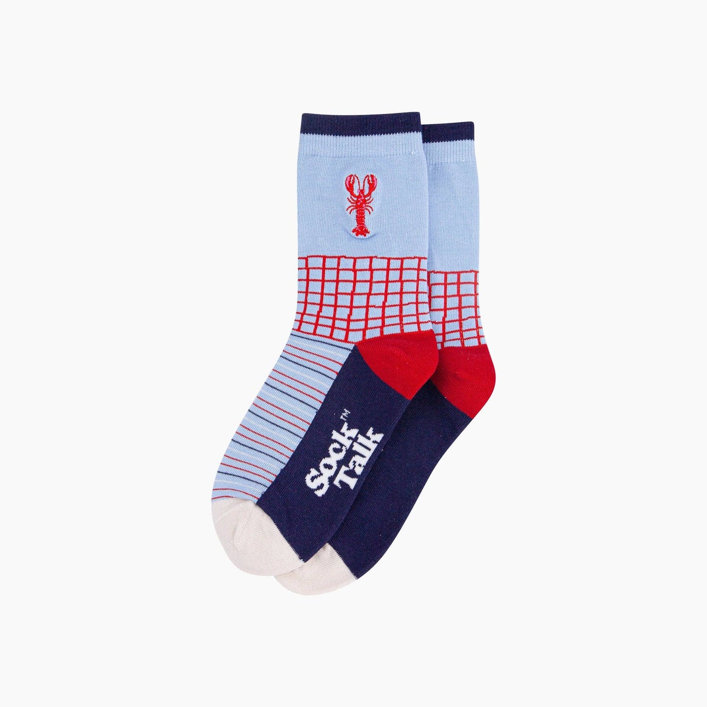 Embroidered Lobster Combed Cotton Socks in Blue/Red