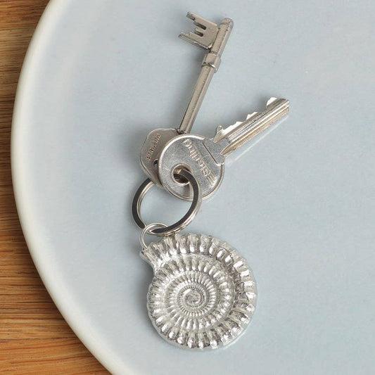 Glover & Smith - Ammonite Fossil Keyring English Pewter Geology Gifts