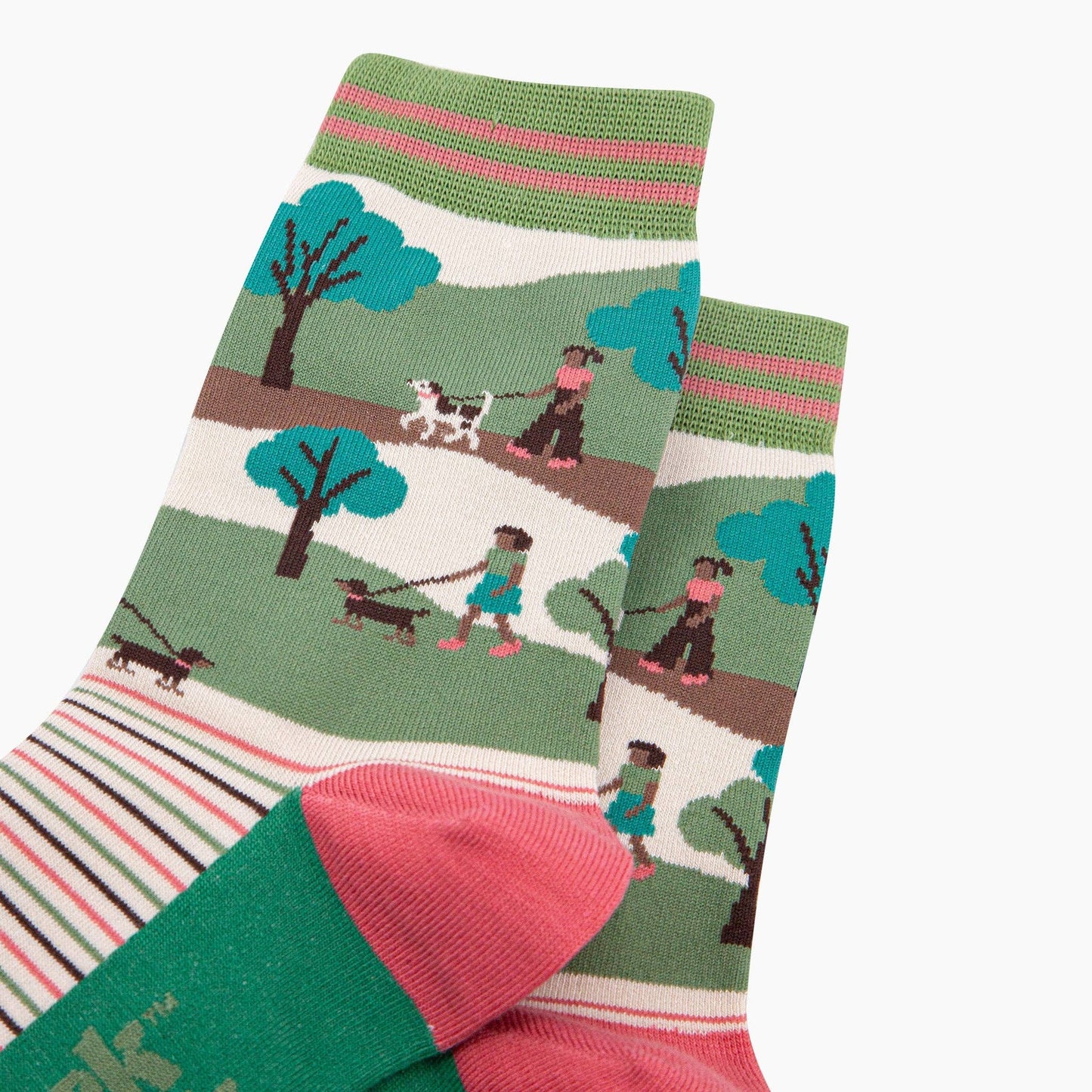 Dog Walking Bamboo Socks in Green/Pink