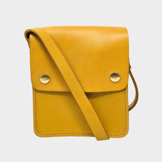 Yellow Small Leather Crossbody Bag with Pop Closure