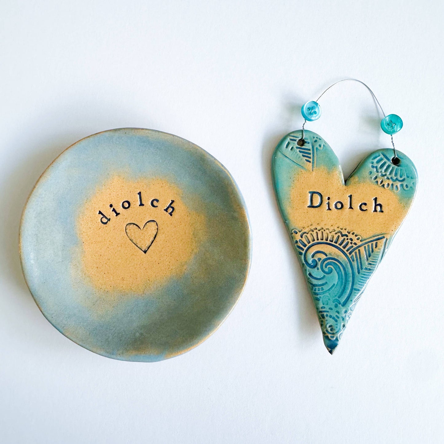 Welsh 'Diolch' Ceramic Heart Thank You Gift, Made in Wales