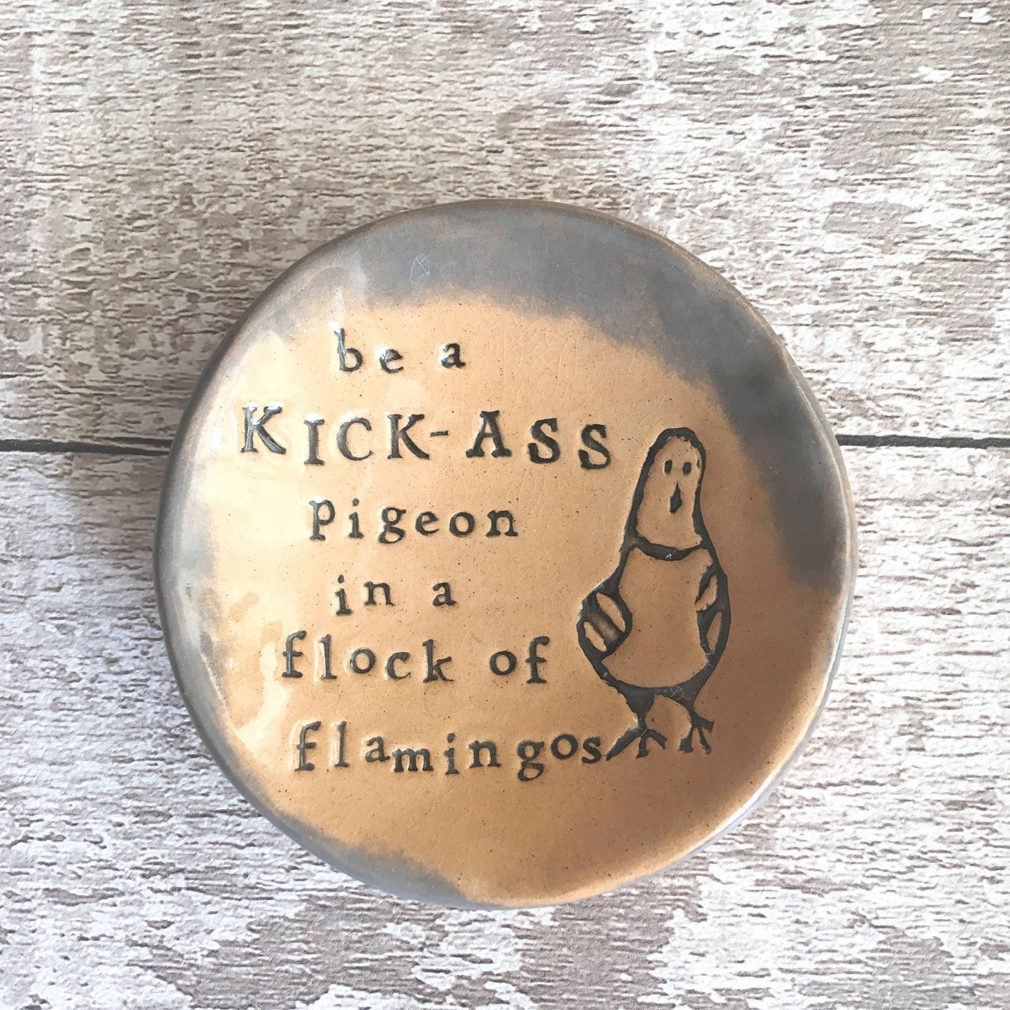 Kick-Ass Pigeon Ceramic Dish – Handmade Trinket Dish