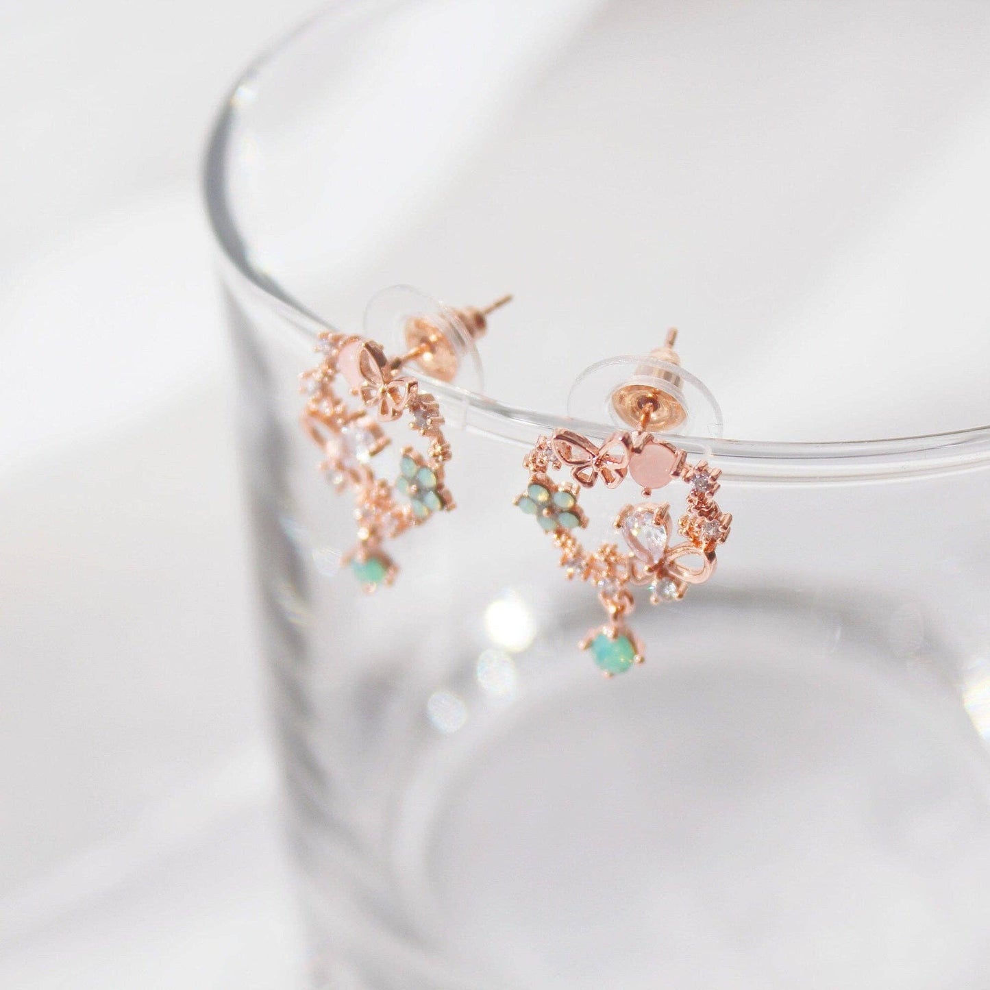Ninaouity - Gold Butterfly Flower Earrings - with Mini Crystal Drop