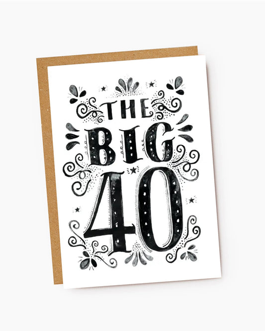 40th Birthday Hand Lettered Illustrated Birthday Card
