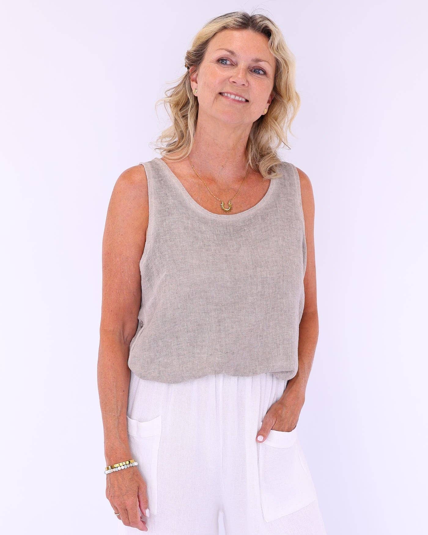 Cadenza - Linen and Cotton Blend Sleeveless Top