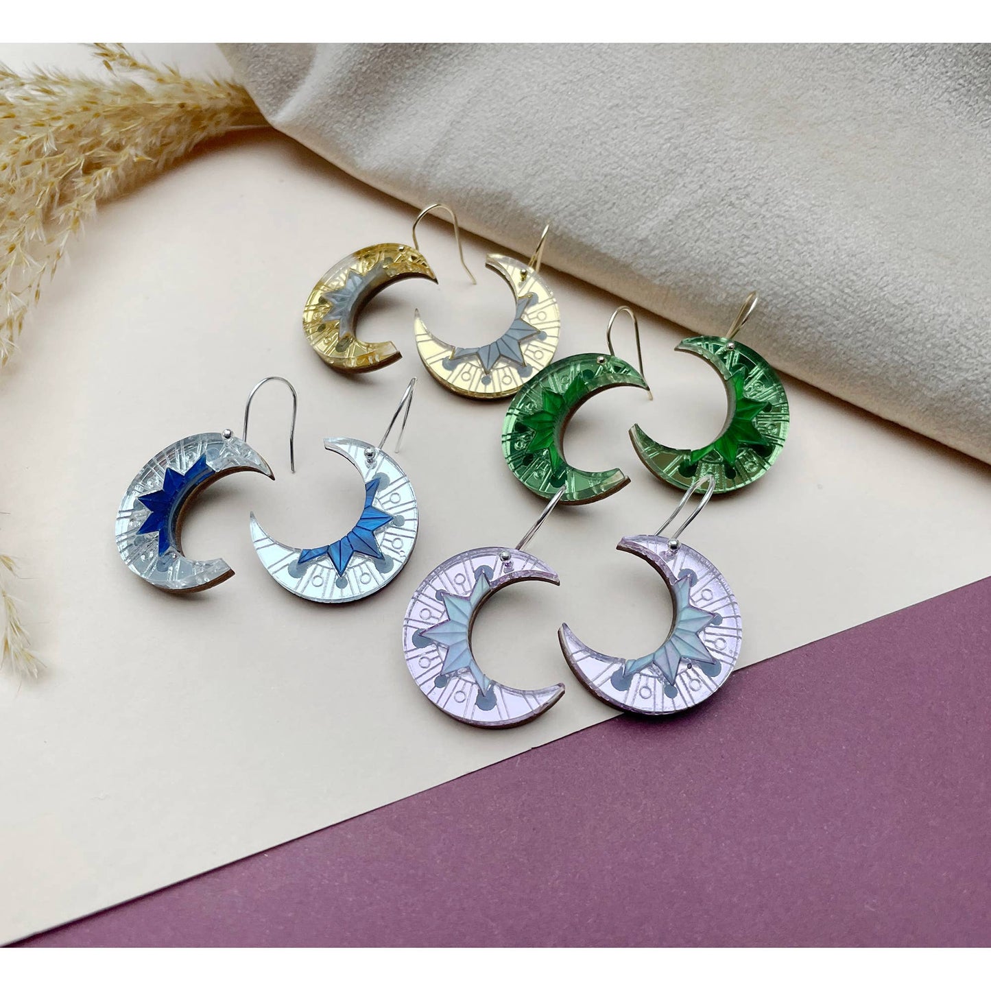 Rosa Pietsch - Aurora Moon Drop Earrings - Lilac & Galaxy Marble