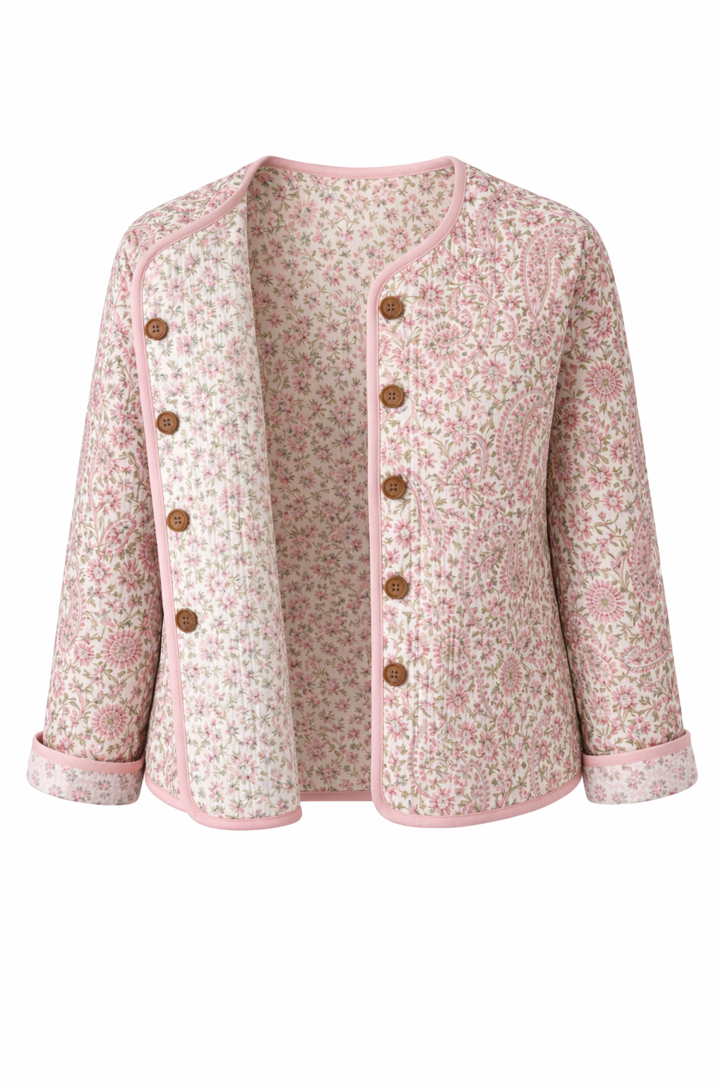 Floral  wood block printed reversible jacket with wooden buttons. 100 % cotton. Hand printed by amazingly talented artisans in Jaipur