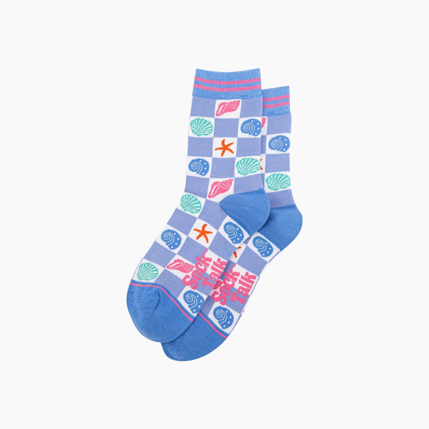 Seashell Checkerboard Bamboo Socks in Blue