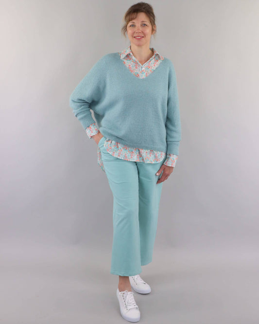 Cadenza Wide Leg Cotton Jersey Trousers: Pink Peppercorn / Small