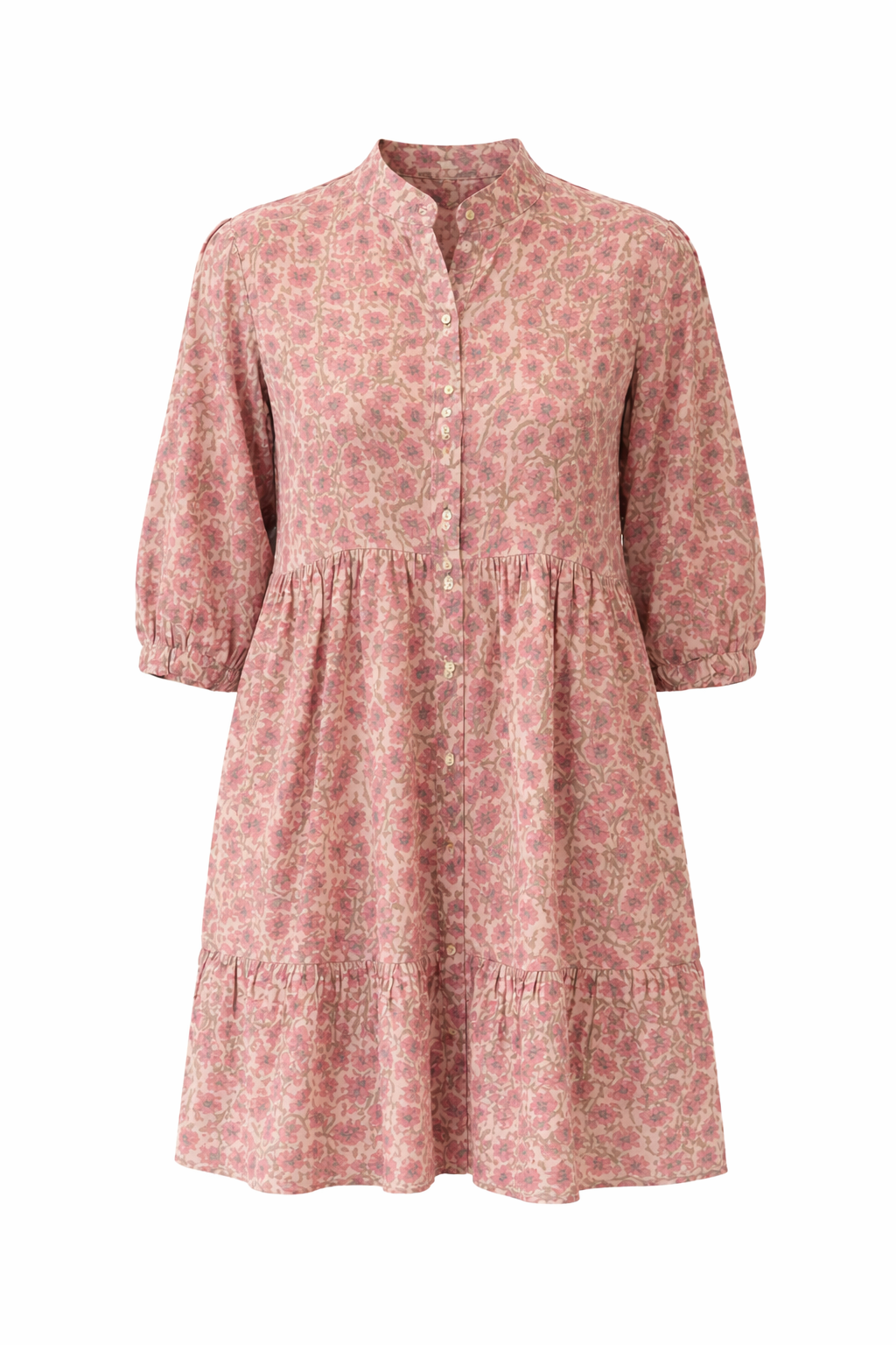 Floral blush pink woodblock print cotton dress