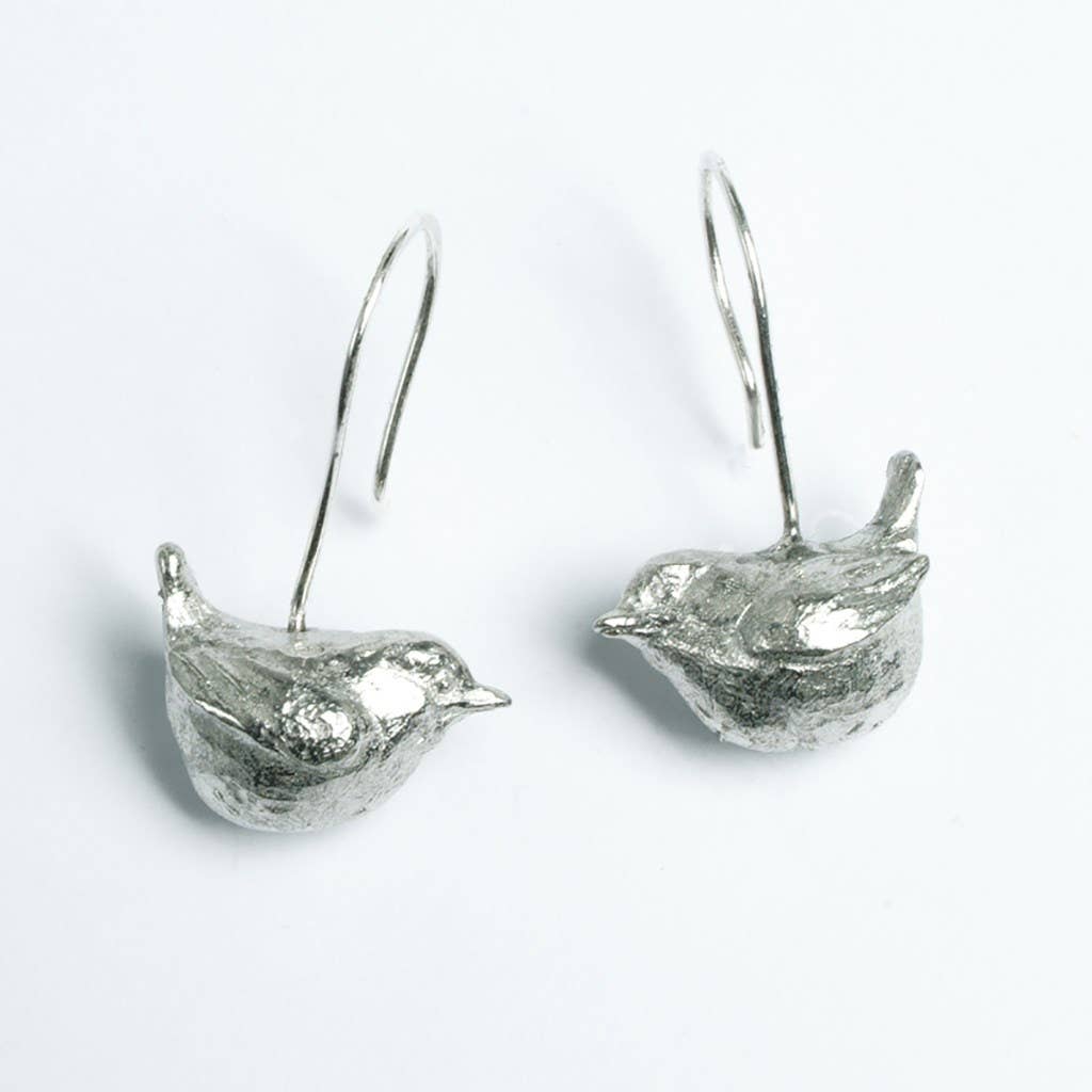 Wren Drop Earrings English Pewter Bird Jewellery